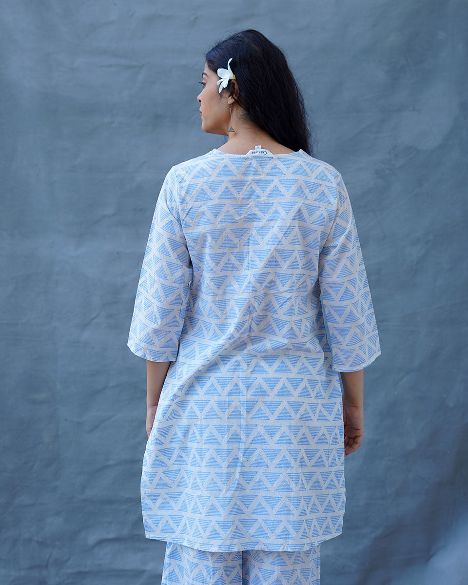 Chaaya Light Blue Hand Block Printed Kurti-BAD