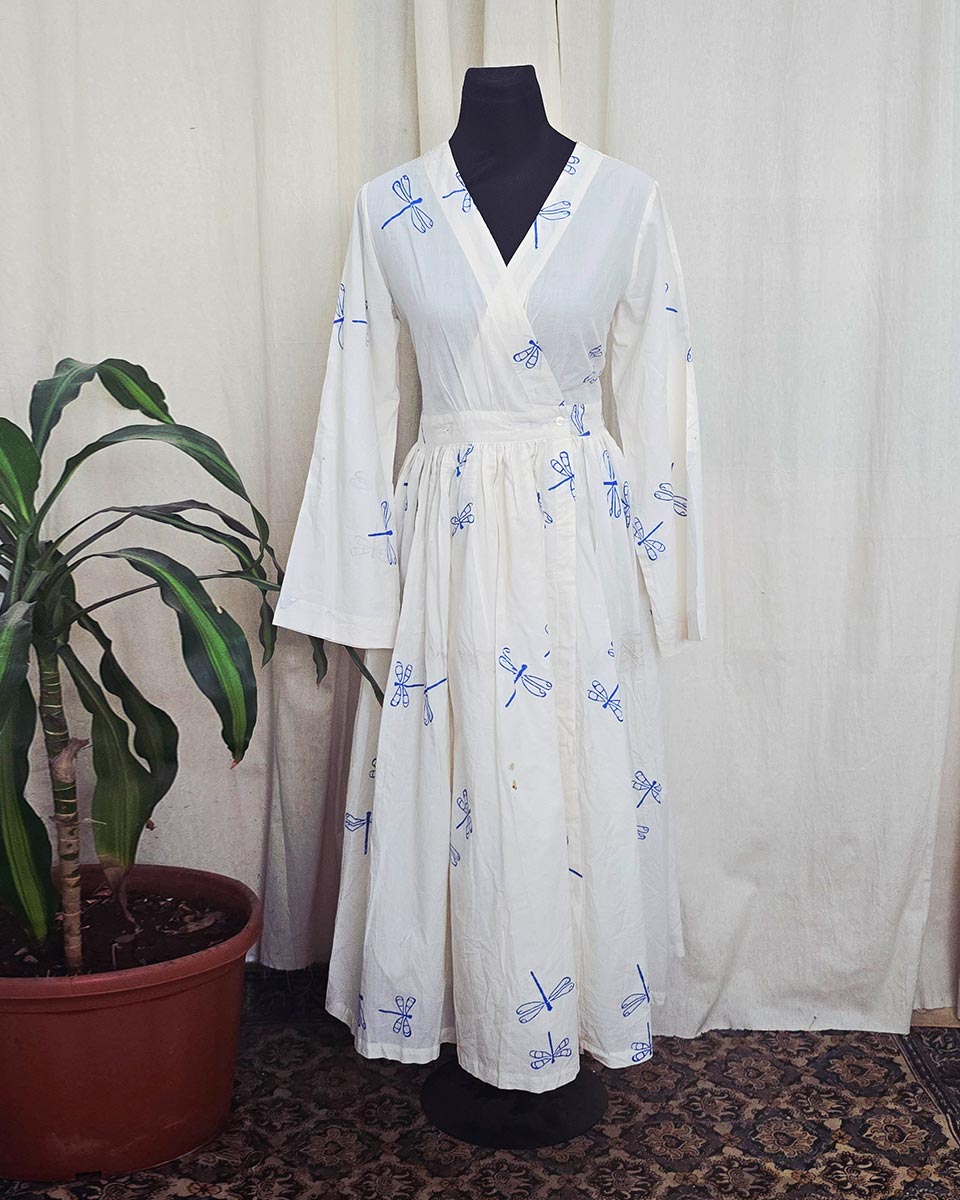 Kalpana White  handblock printed Cotton dress - Love Despite