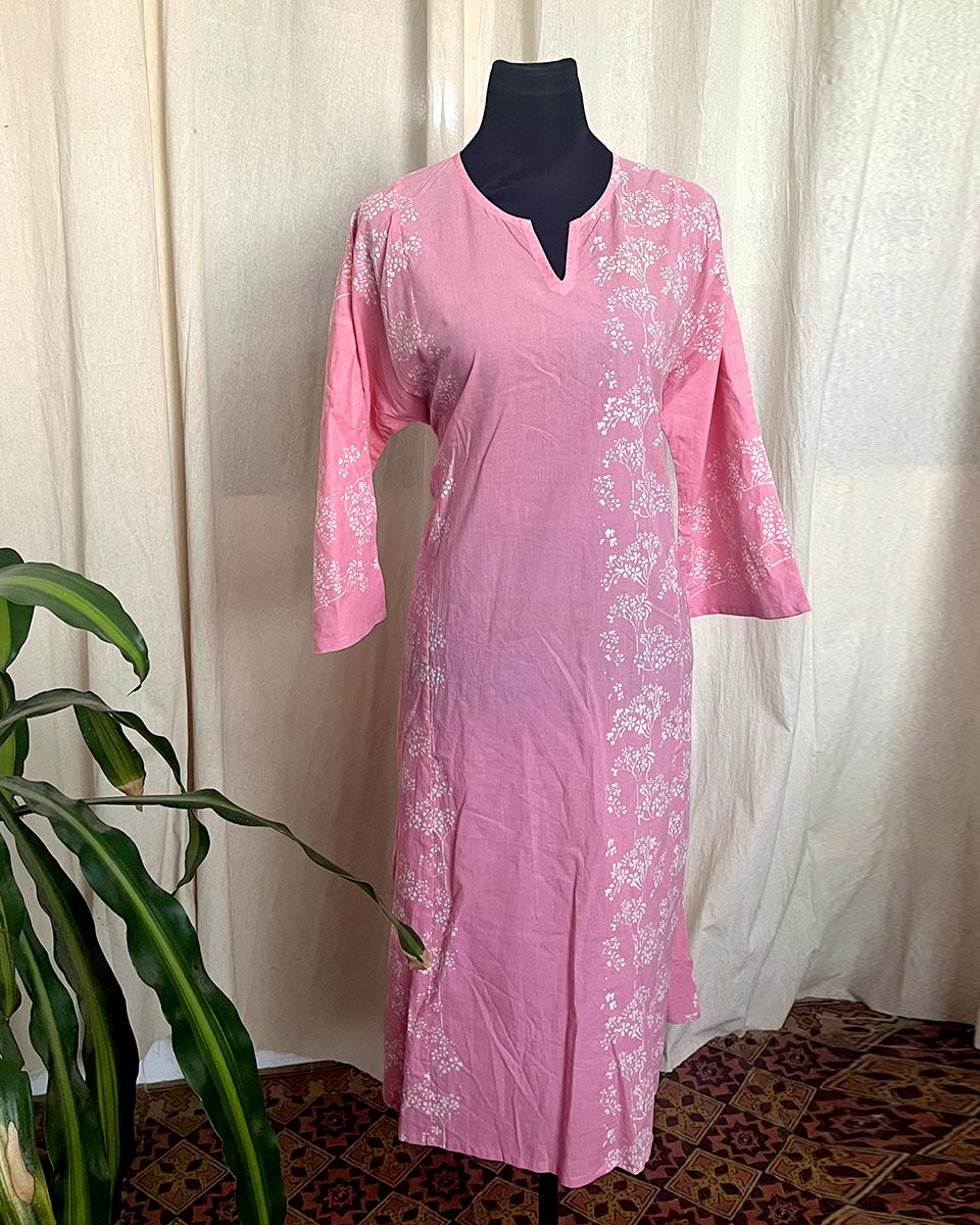 flow of rose hand block printed cotton kurti - LD