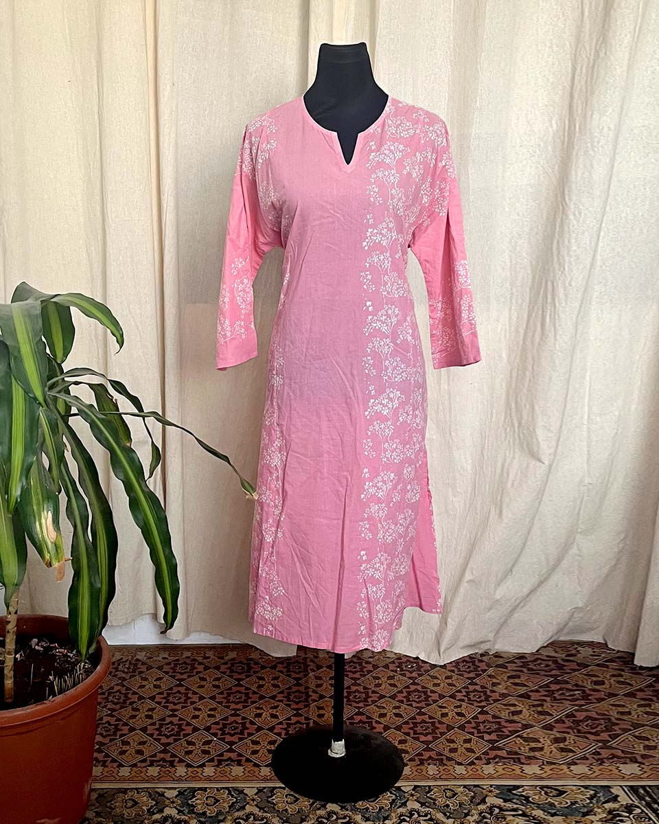 flow of rose hand block printed cotton kurti - LD