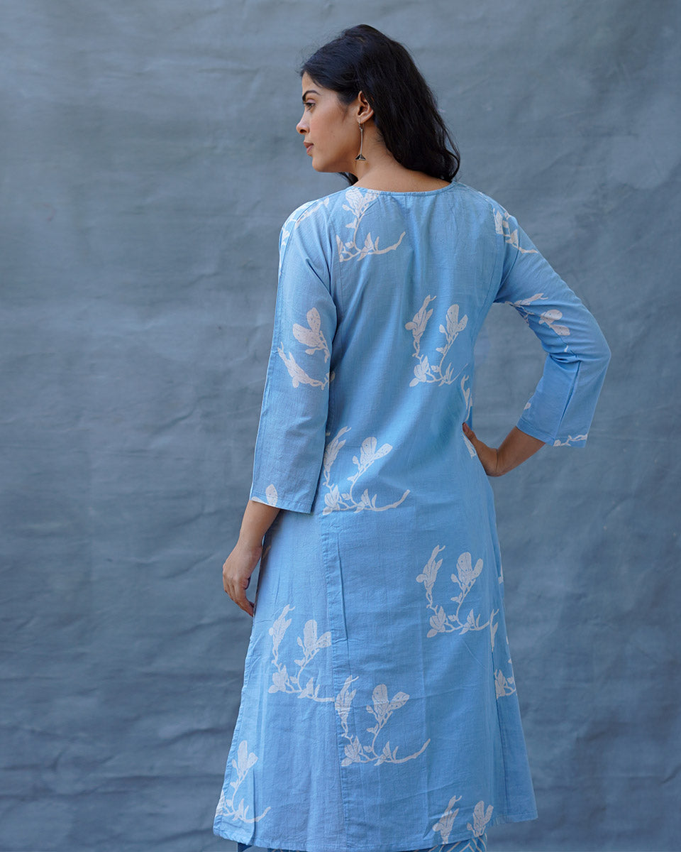 Tia Blue Hand Block Printed Kurta Set-BAD