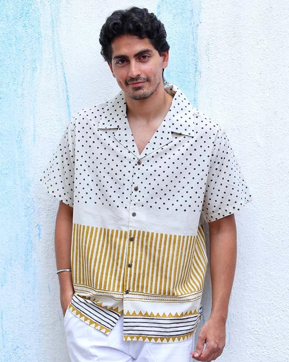 Tarikh White Hand Block Print Cotton Shirt - TOF