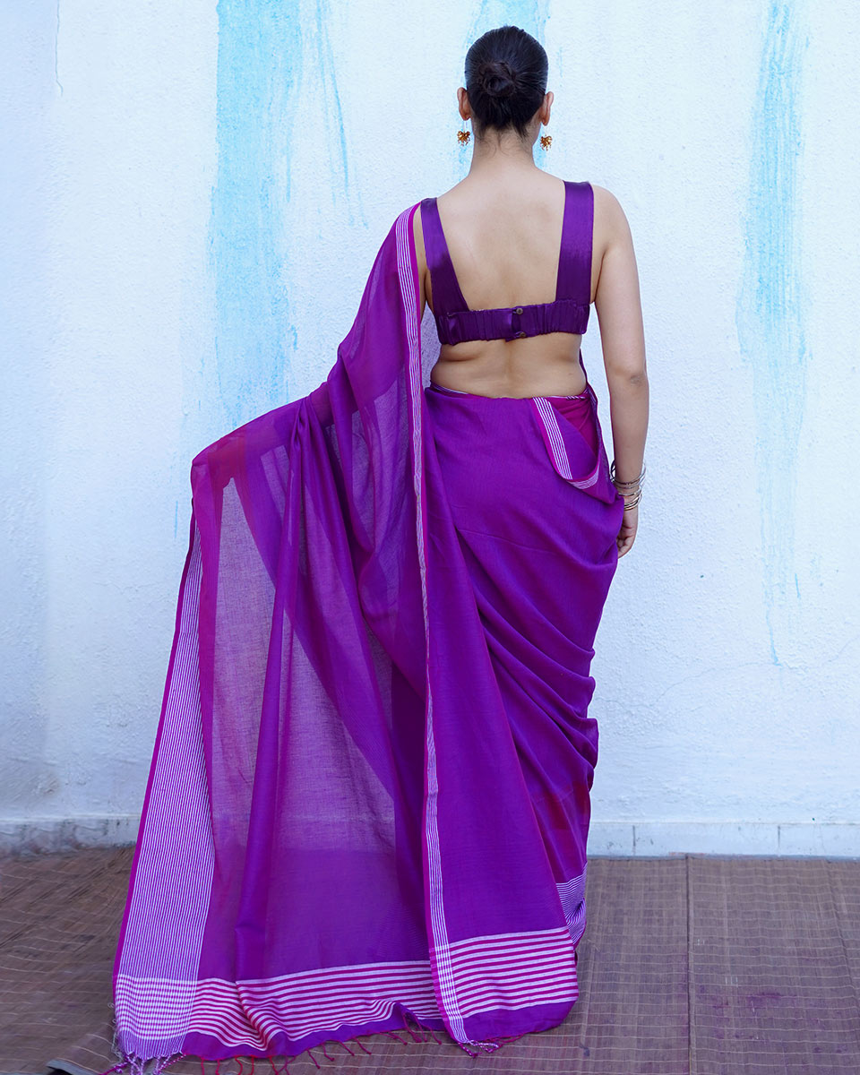 Thalassa Royal Purple Handwoven Cotton Saree - NTC