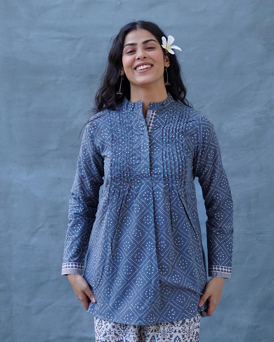 Silt Light Grey Block Printed Top - BMS