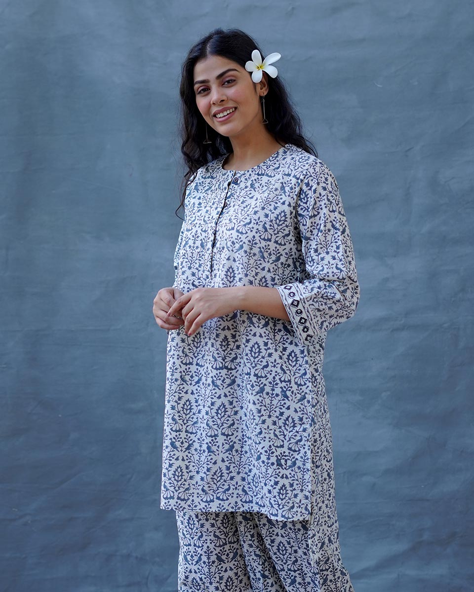 Mist Over Hill Grey Block Printed Top - BMS