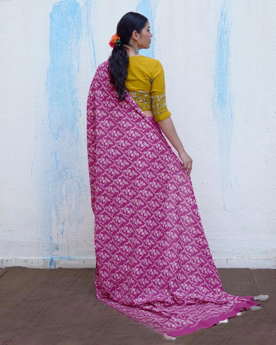 Gudiya Pink Handblock Print Cotton Saree - BFG