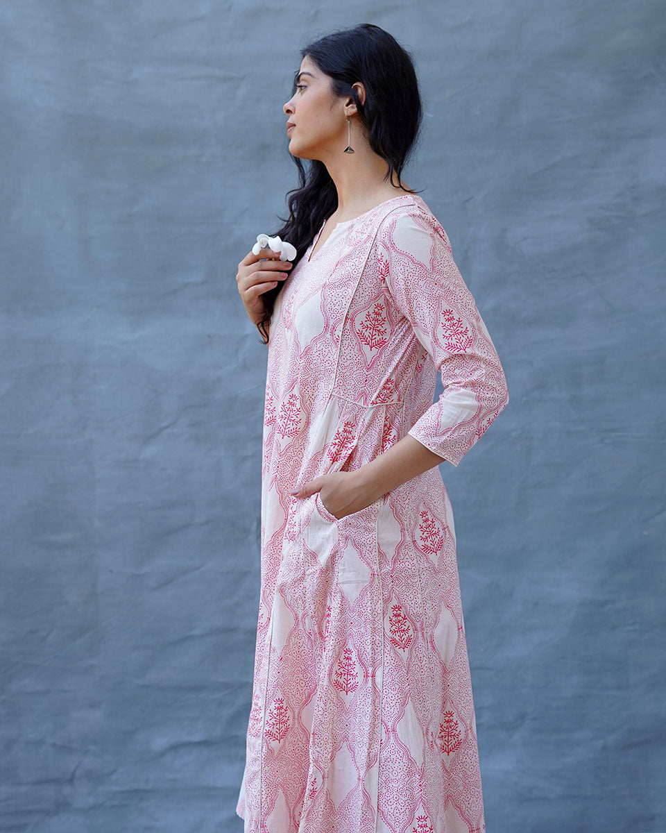 Sunflowerâ€™s Sheen Blush Pink Block printed Kurti - MMG