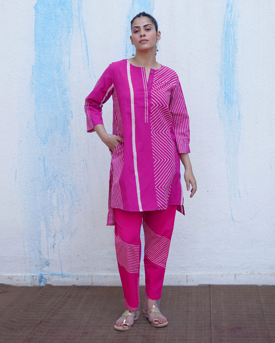 Morni Pink Handblock Print Cotton Kurta - BFG