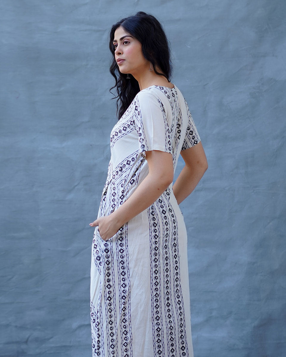 Rain Hush Grey Block Printed Dress - BMS