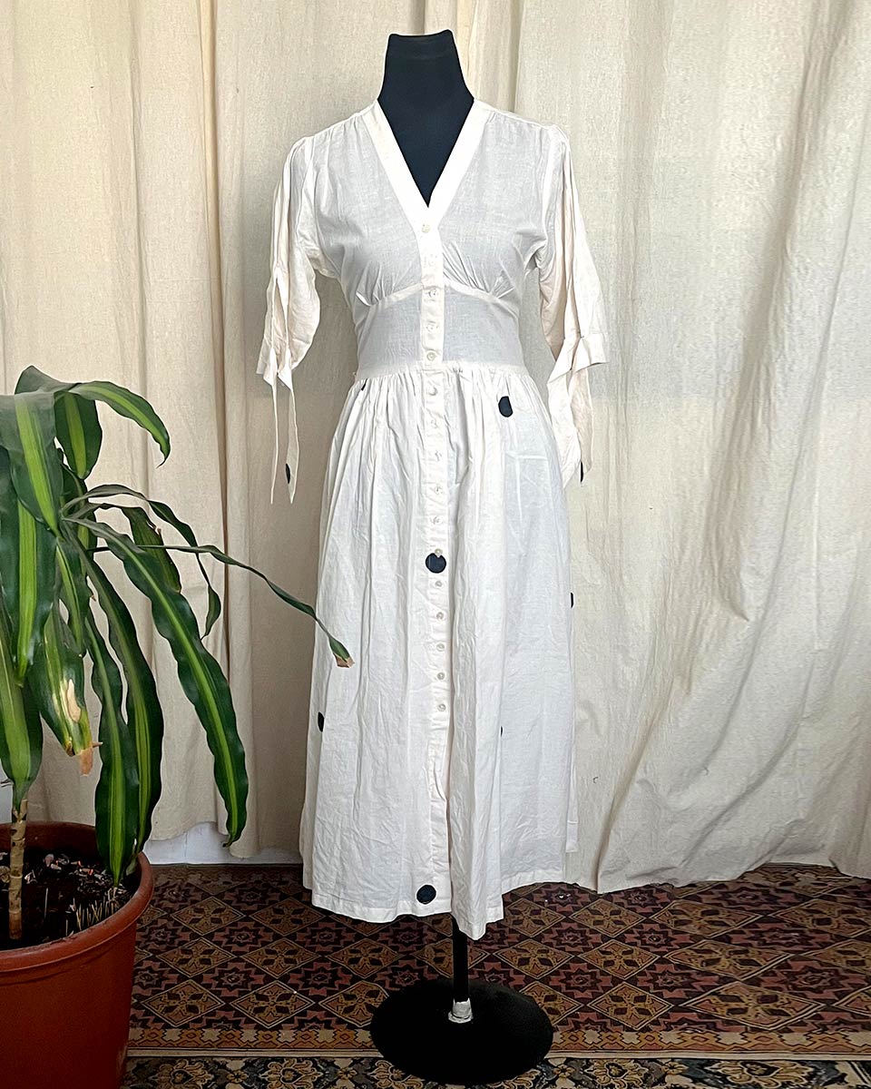 Night white hand block printed cotton dress - LD
