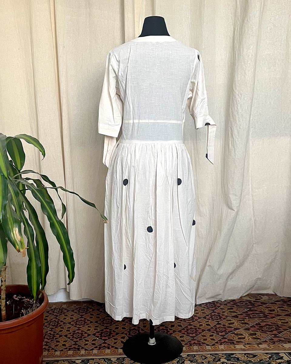 Night white hand block printed cotton dress - LD