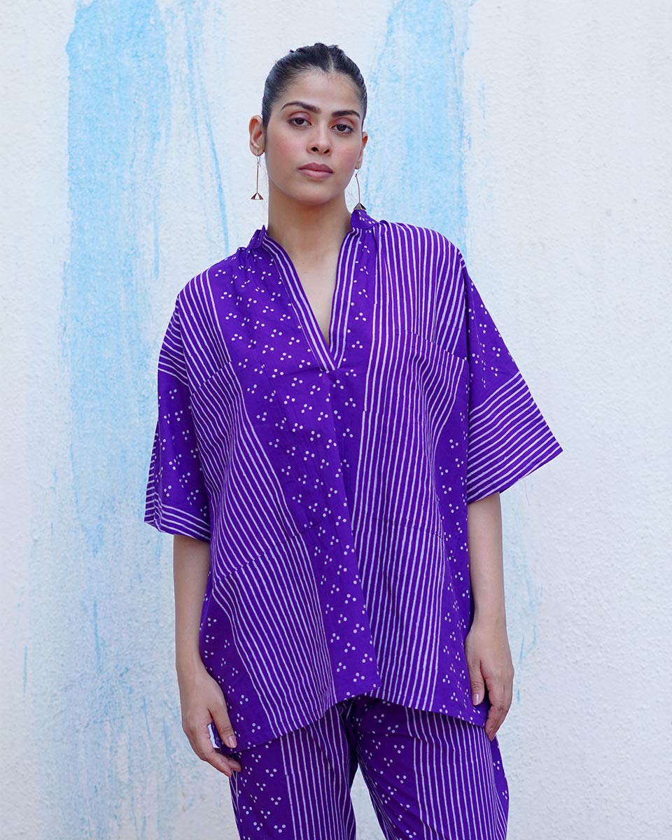 Udti Purple Handblock Print Cotton Top - BFG