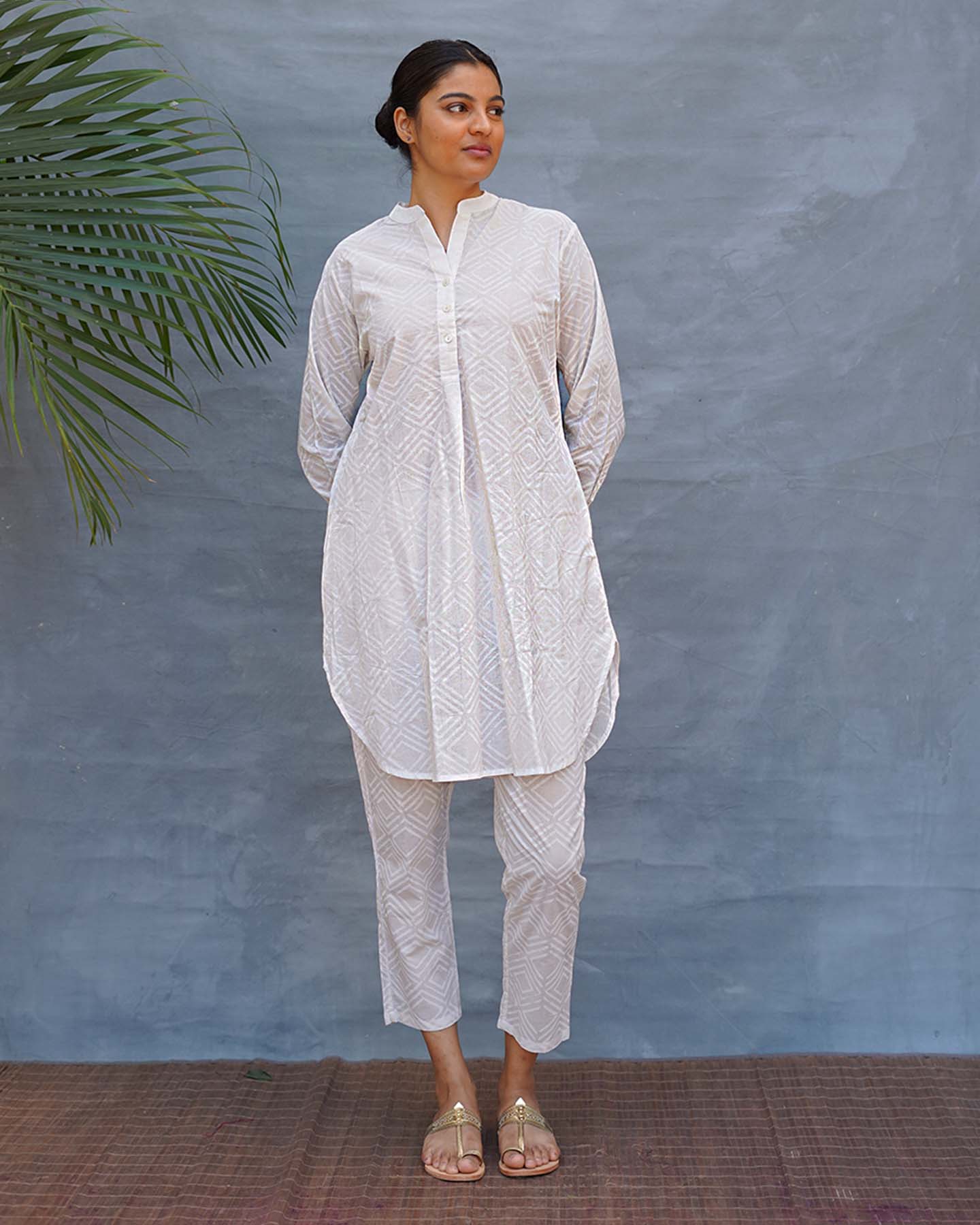 Porcelain Blush Ivory Block Printed Kurta Set - SFD