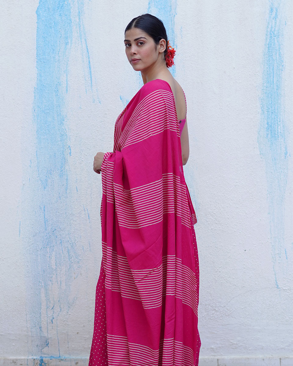 Koyal Pink Handblock Print Cotton Saree - BFG