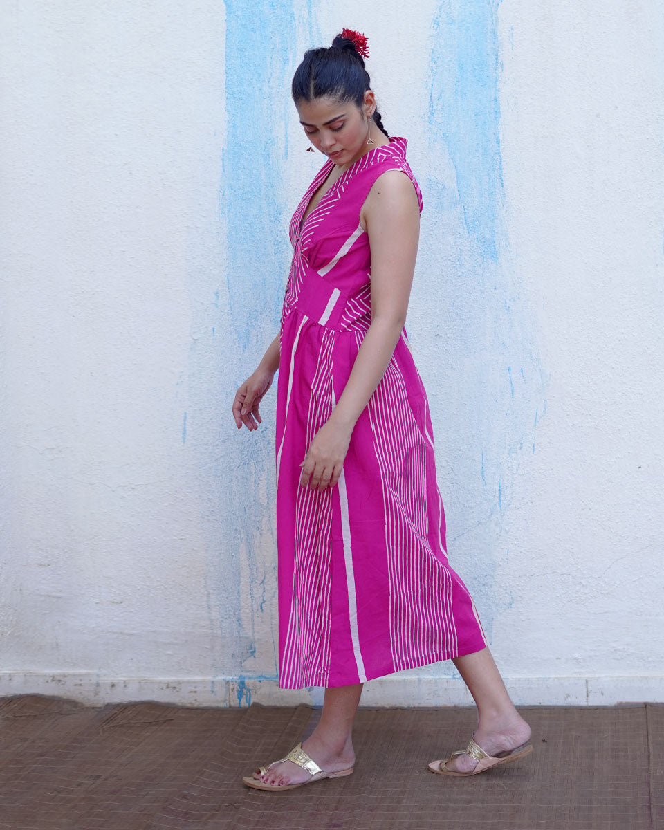 Chulbuli Pink Handblock Print Cotton Dress - BFG