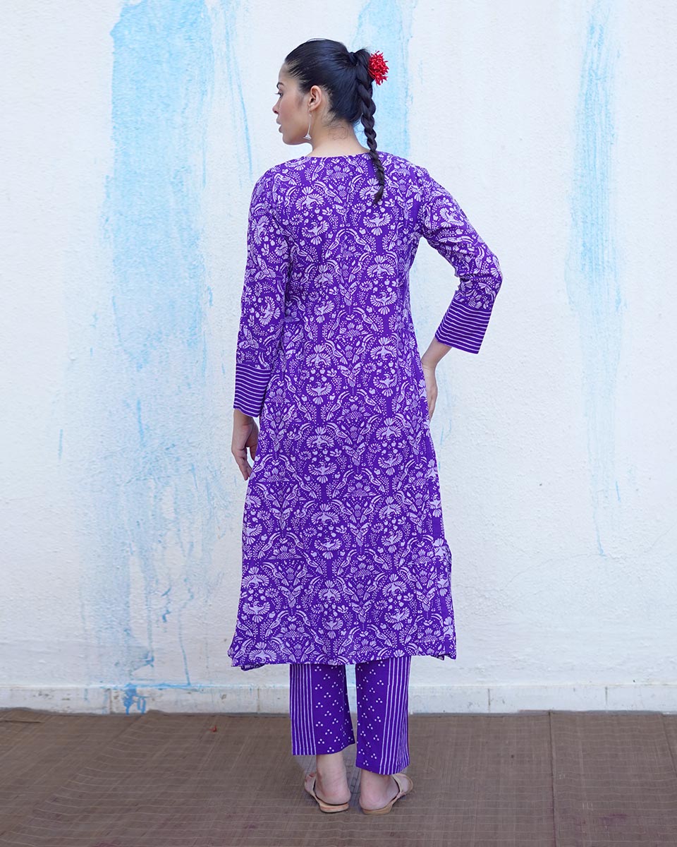 Hawa Purple Handblock Print Cotton Kurta Set - BFG