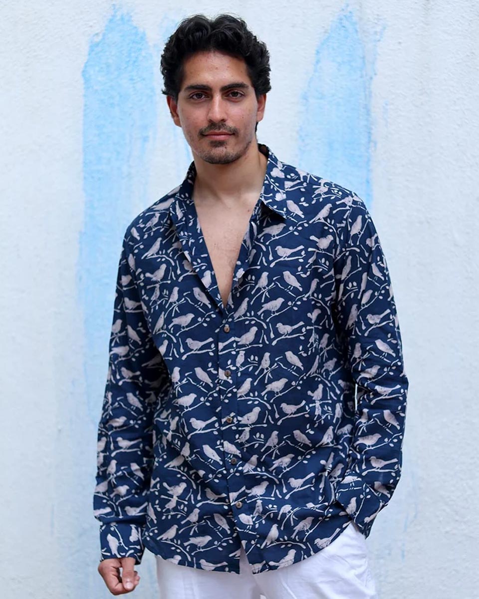 Swaraj Blue Hand Block Print Cotton Shirt - TOF