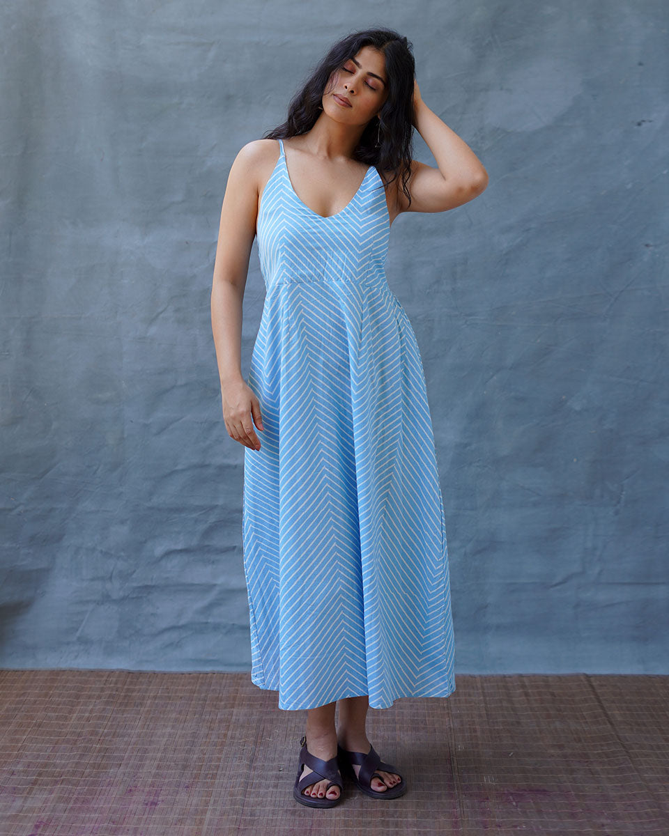 Gudiya Blue Hand Block Printed Dress-BAD
