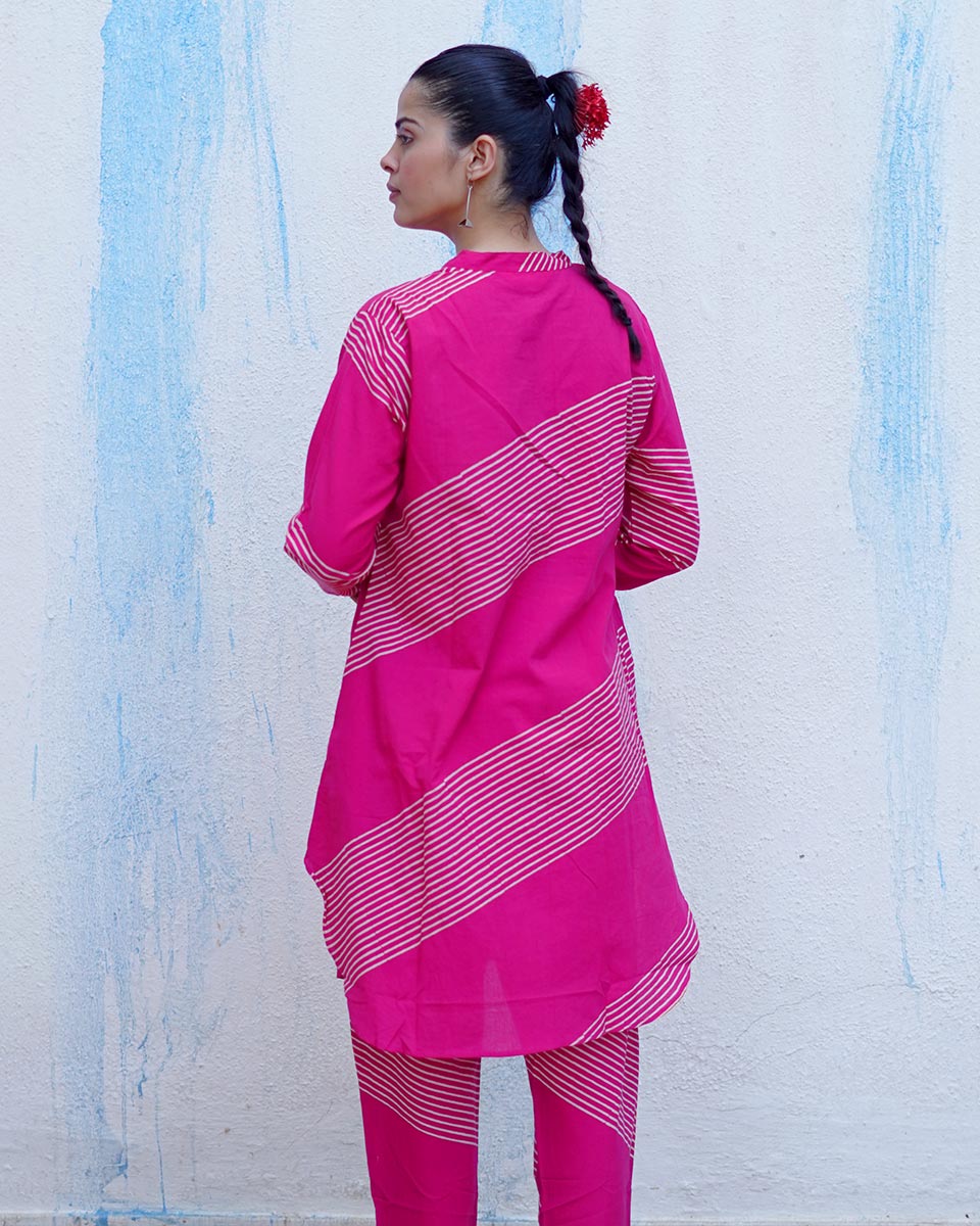 Masakali Pink Handblock Print Cotton Kurta Set - BFG