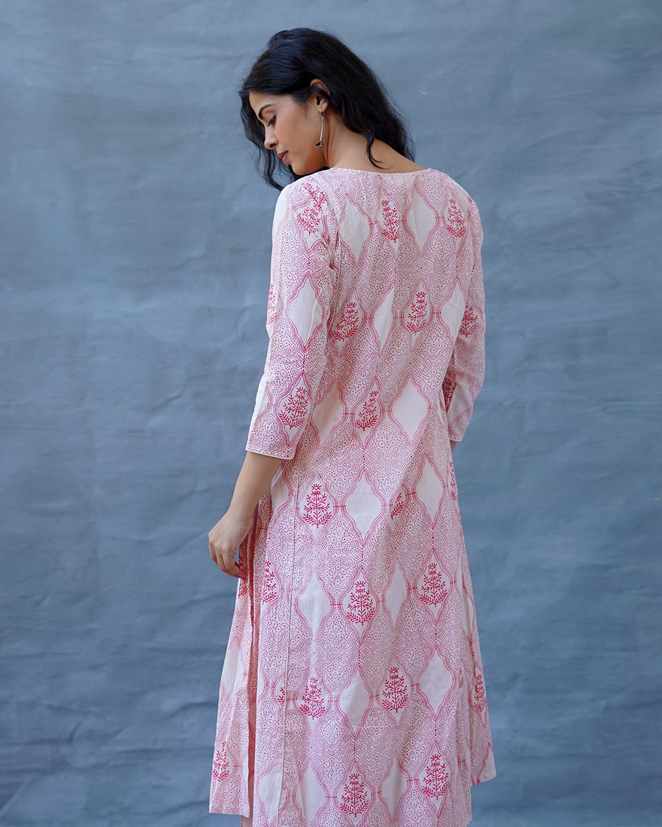 Sunflowerâ€™s Sheen Blush Pink Block printed Kurti - MMG