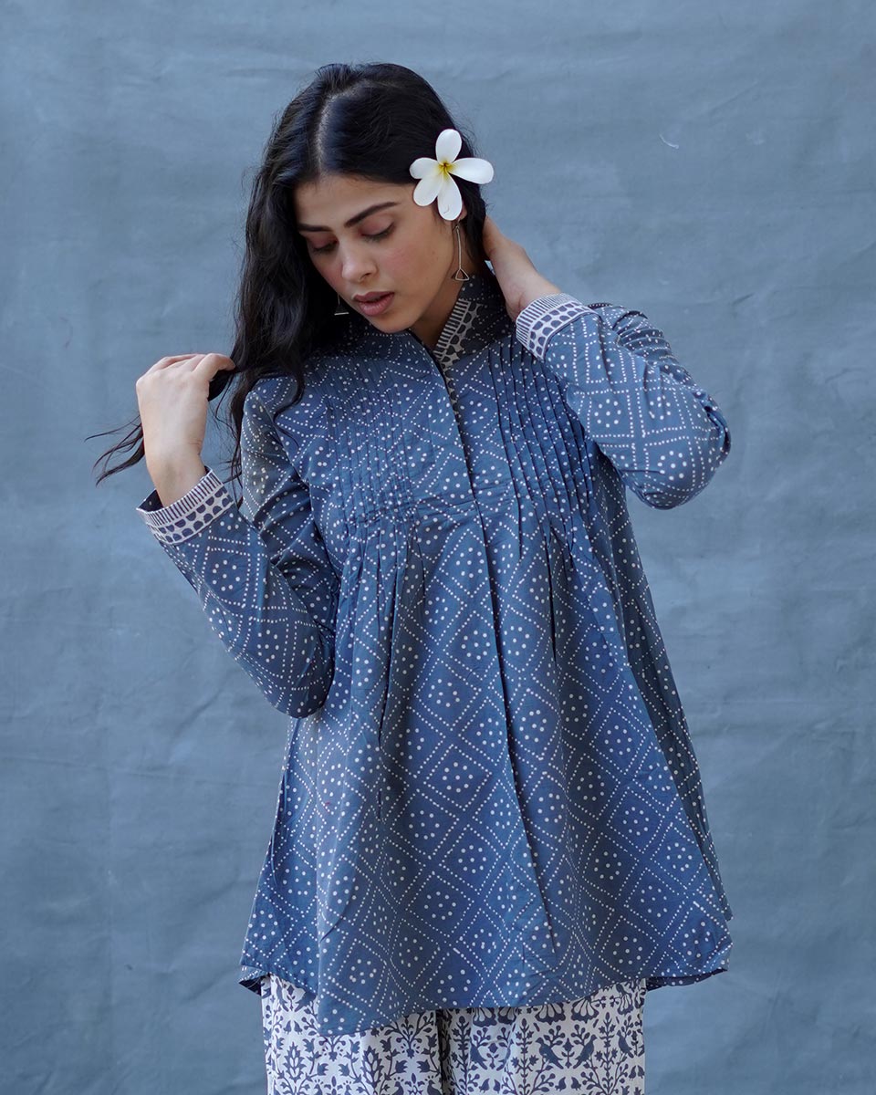 Silt Light Grey Block Printed Top - BMS