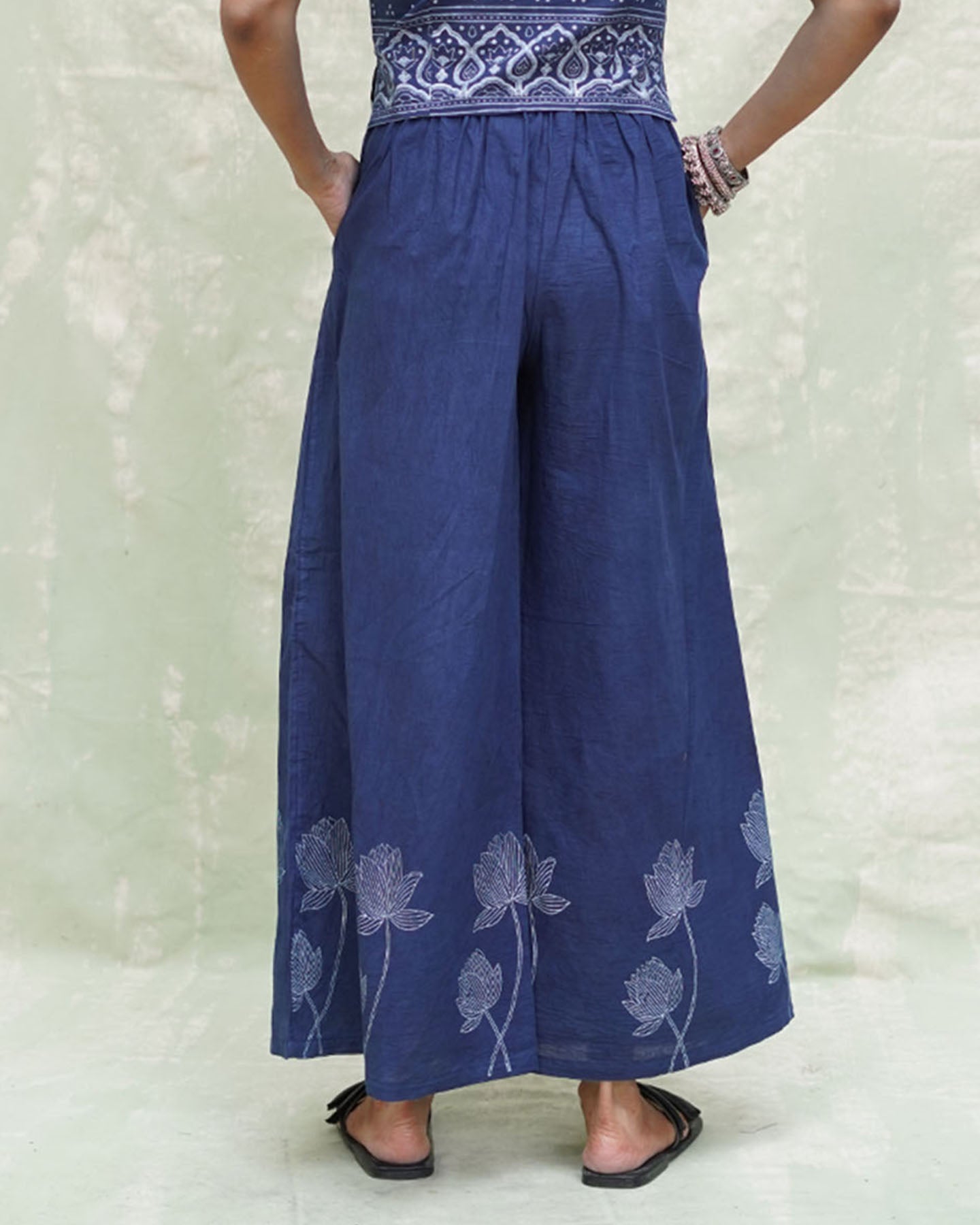 Kalashri Blue Handblock Print Cotton Pant - INDI