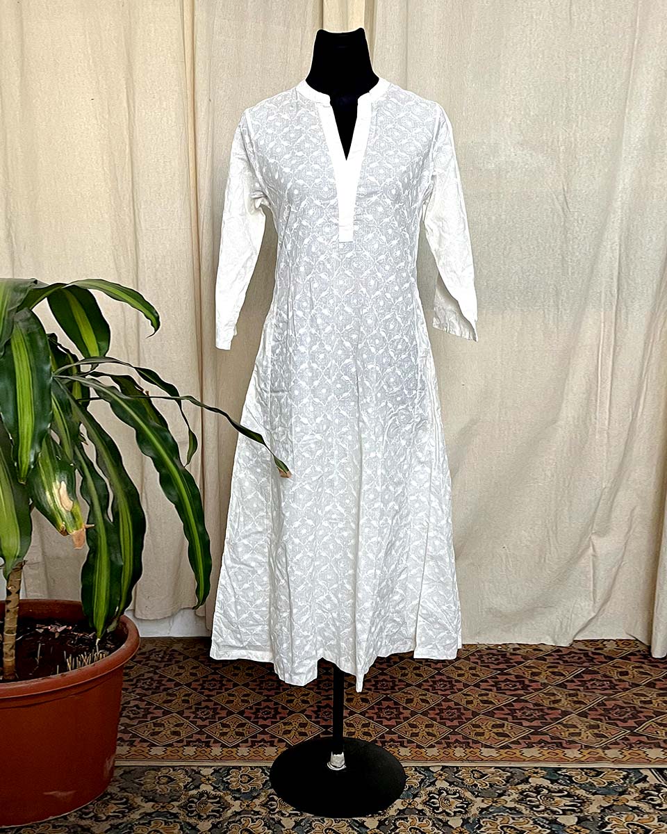 Ivory Flow hand blockprinted cotton kurti -LD