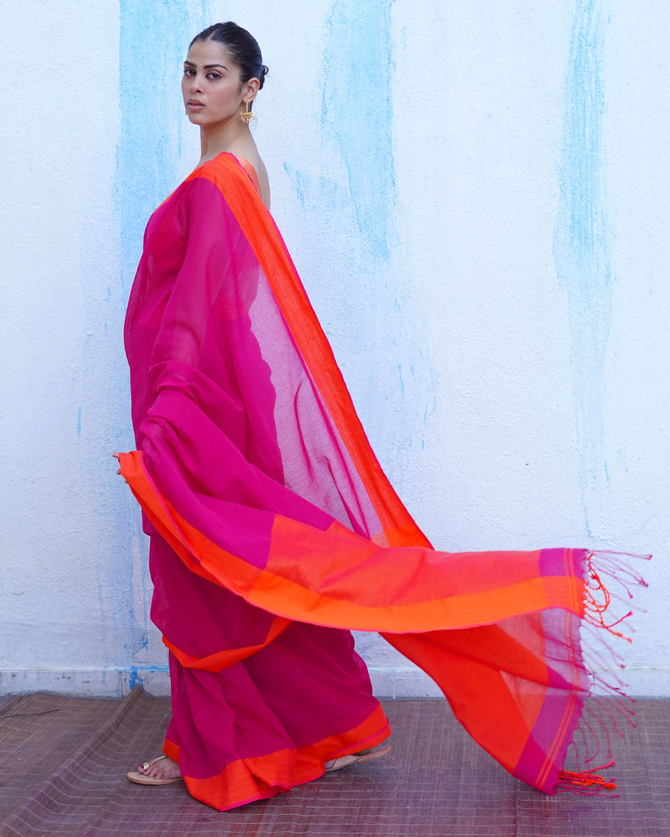 Gaia Pink Handwoven Cotton Saree - NTC
