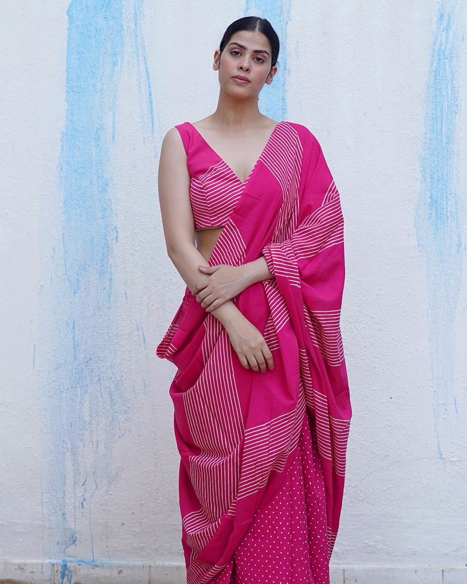 Koyal Pink Handblock Print Cotton Saree - BFG
