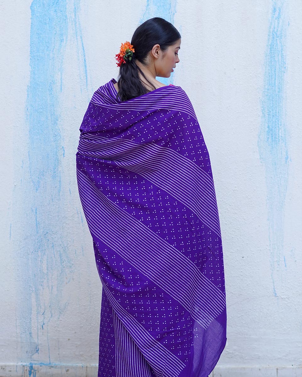 Chidiya Purple Handblock Print Cotton Saree - BFG