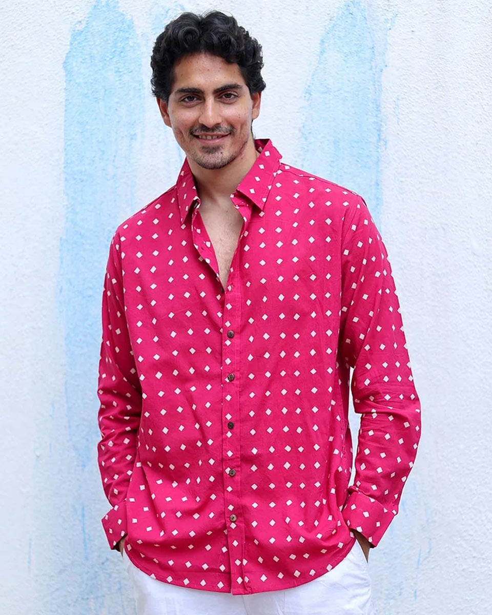 Musafir Pink Hand Block Print Cotton Shirt - TOF