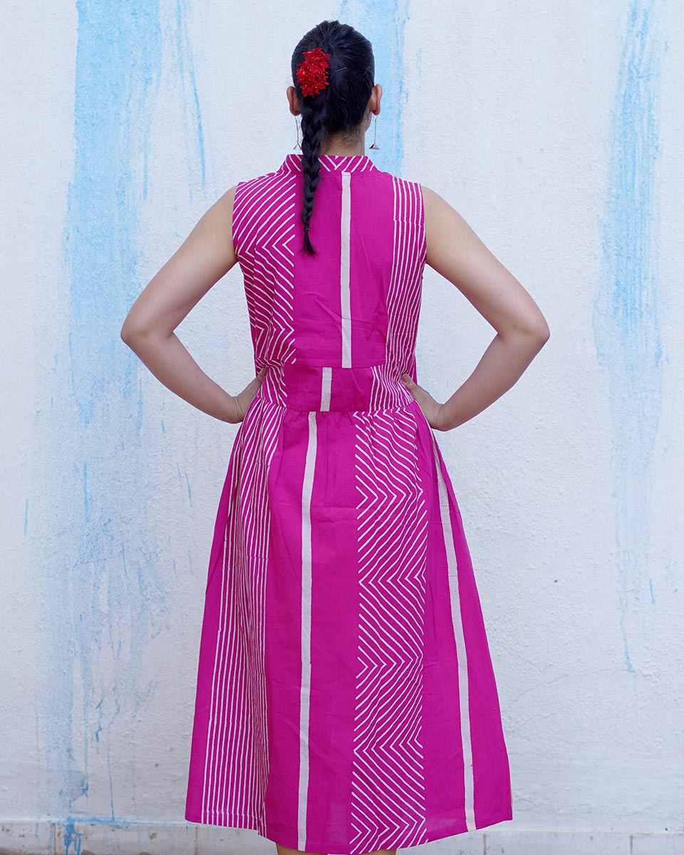 Chulbuli Pink Handblock Print Cotton Dress - BFG