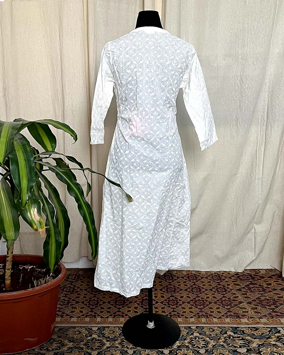 Ivory Flow hand blockprinted cotton kurti -LD