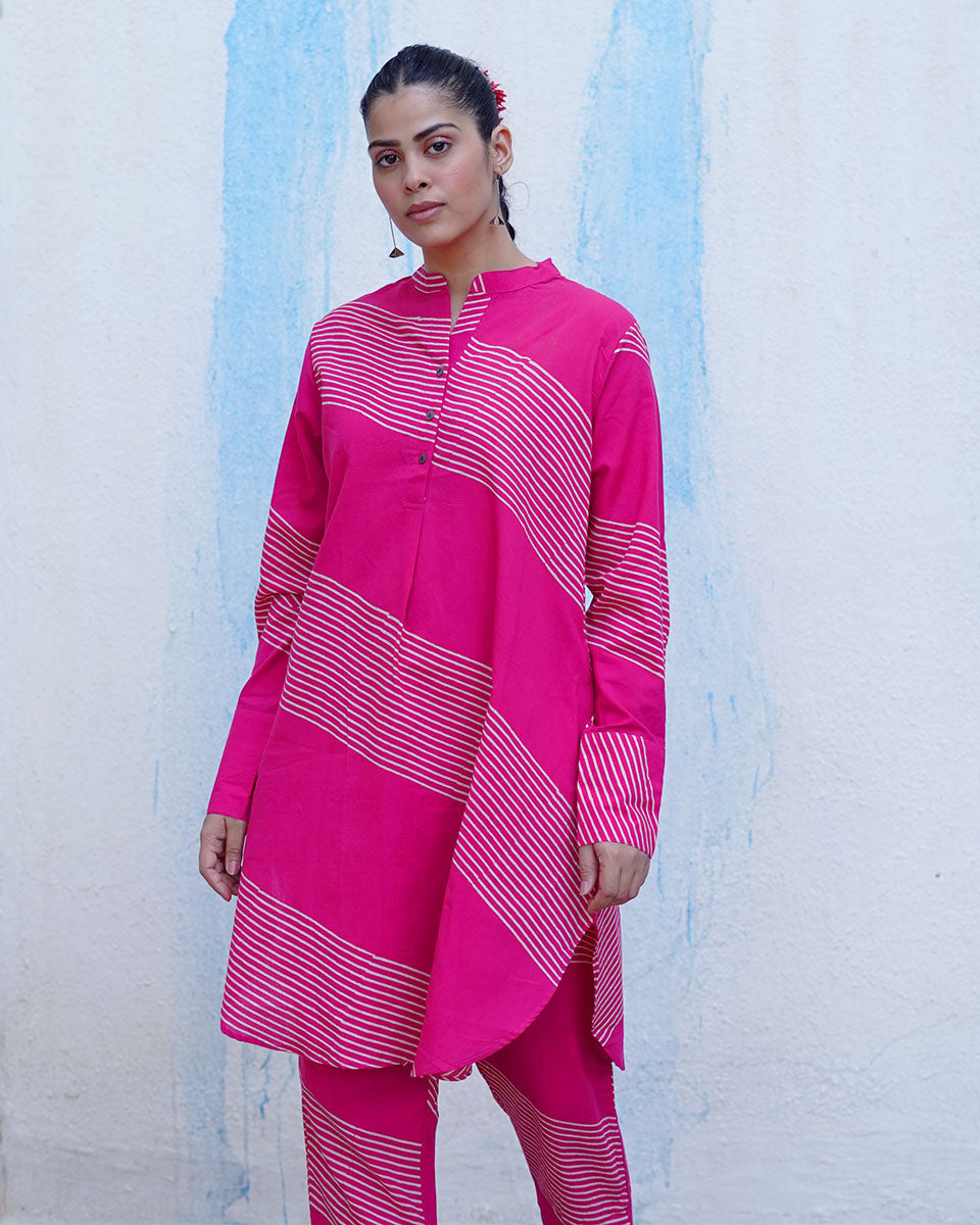 Masakali Pink Handblock Print Cotton Kurta Set - BFG