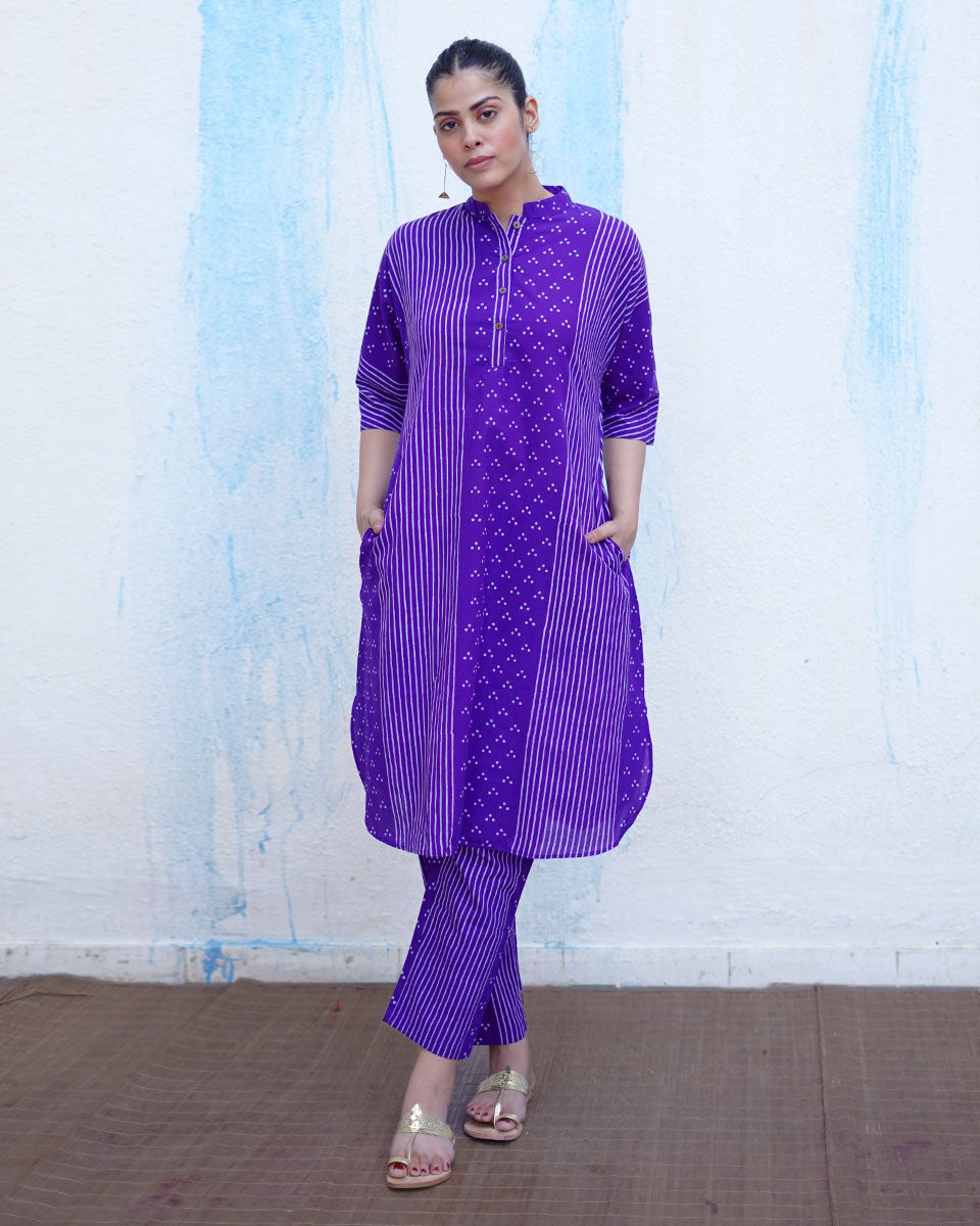 Maina Purple Handblock Print Cotton Kurta Set - BFG