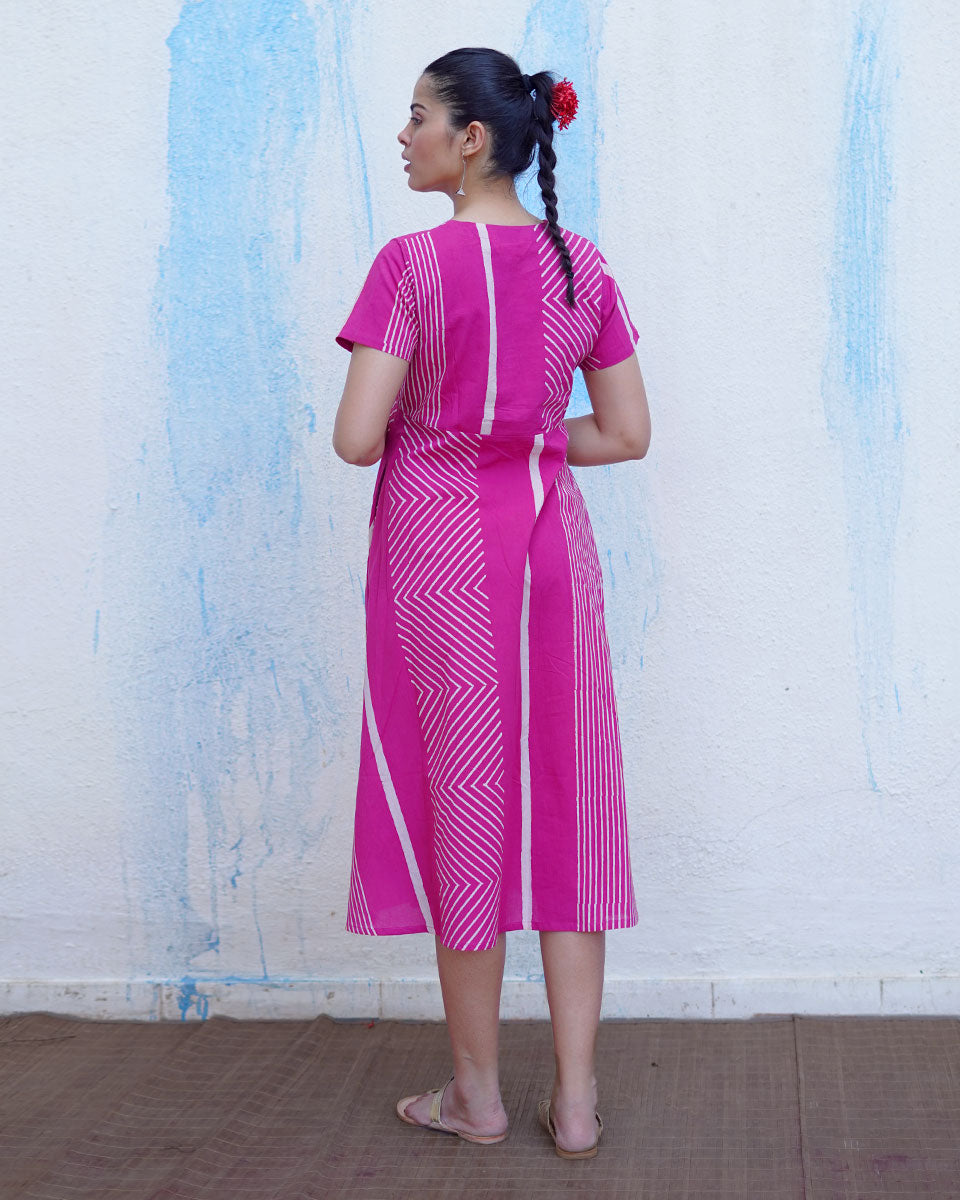 Bulbul Pink Handblock Print Cotton Dress - BFG
