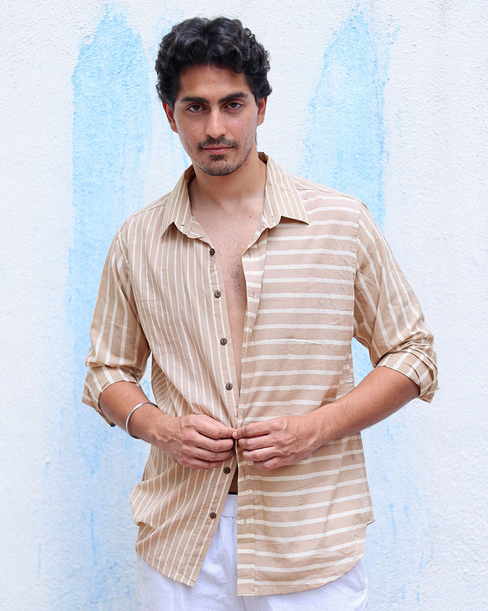Malang Beige Hand Block Print Cotton Shirt -TOF