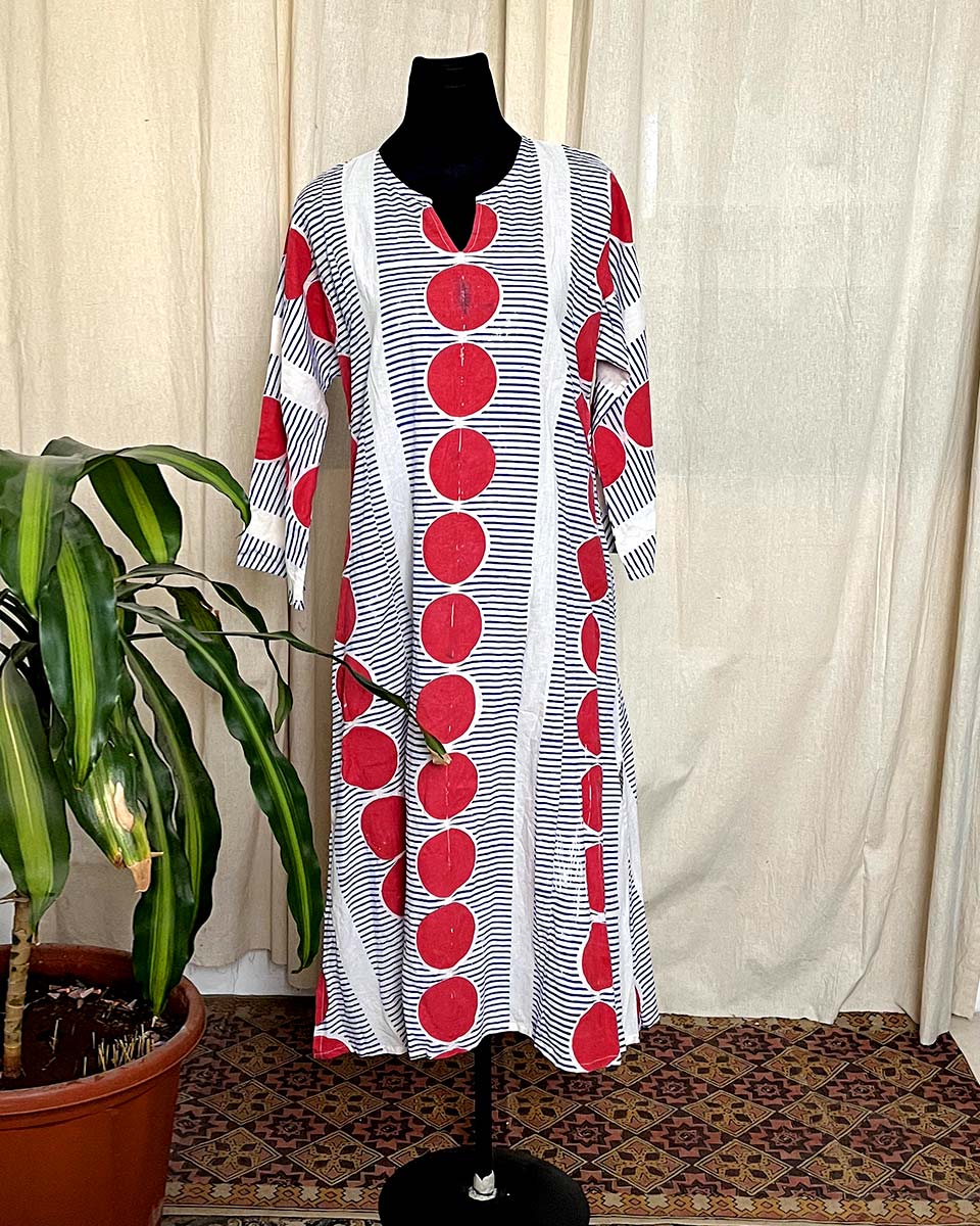 Contrast Flow Hand blockprinted cotton kurti - LD