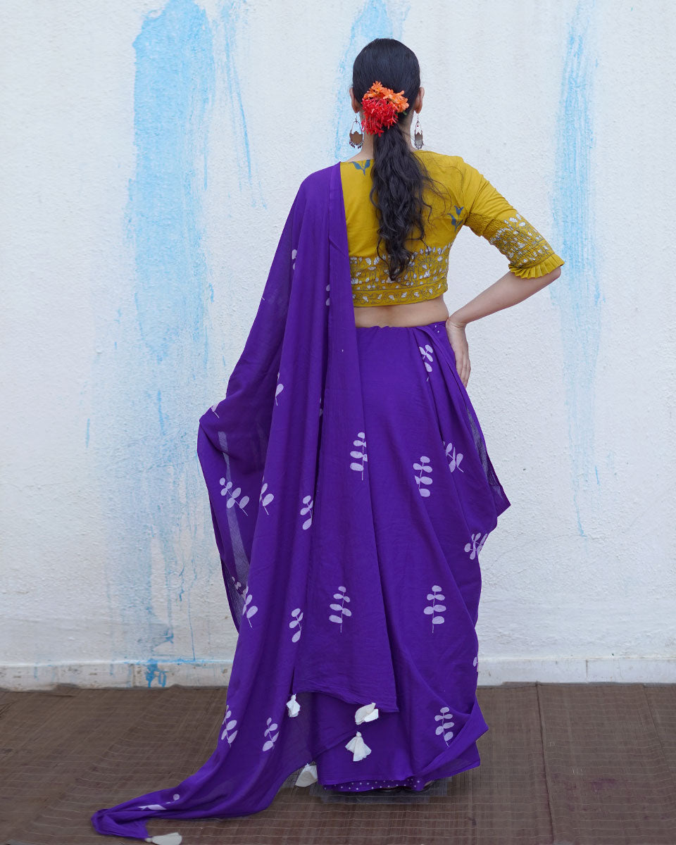 Kuhu Purple Handblock Print Cotton Saree - BFG