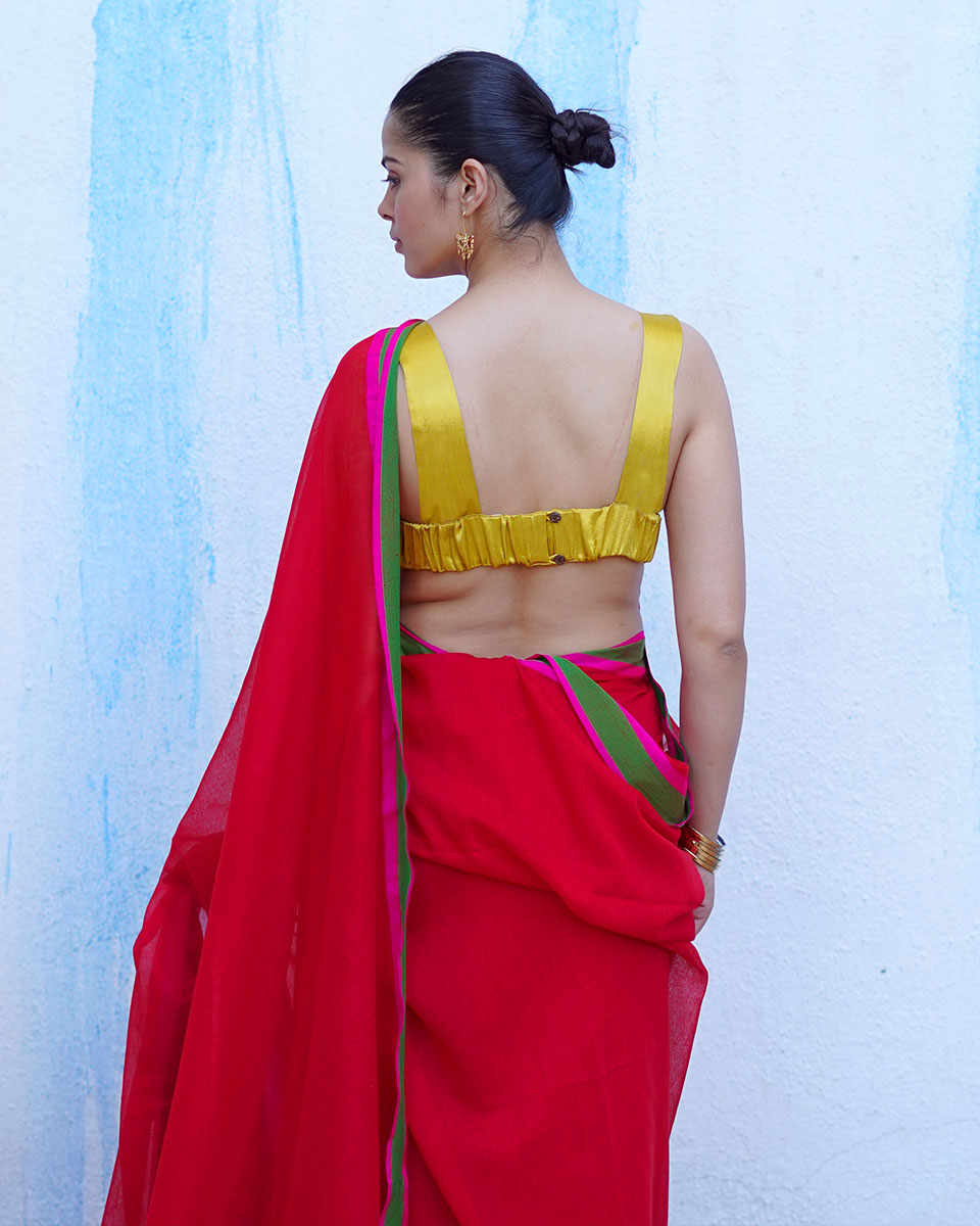 Eos Red With Green Handwoven Cotton Saree - NTC