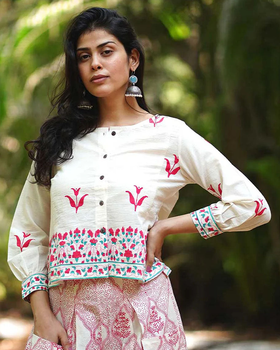 Iris’ Innocence Ivory Block Printed Blouse - MMG