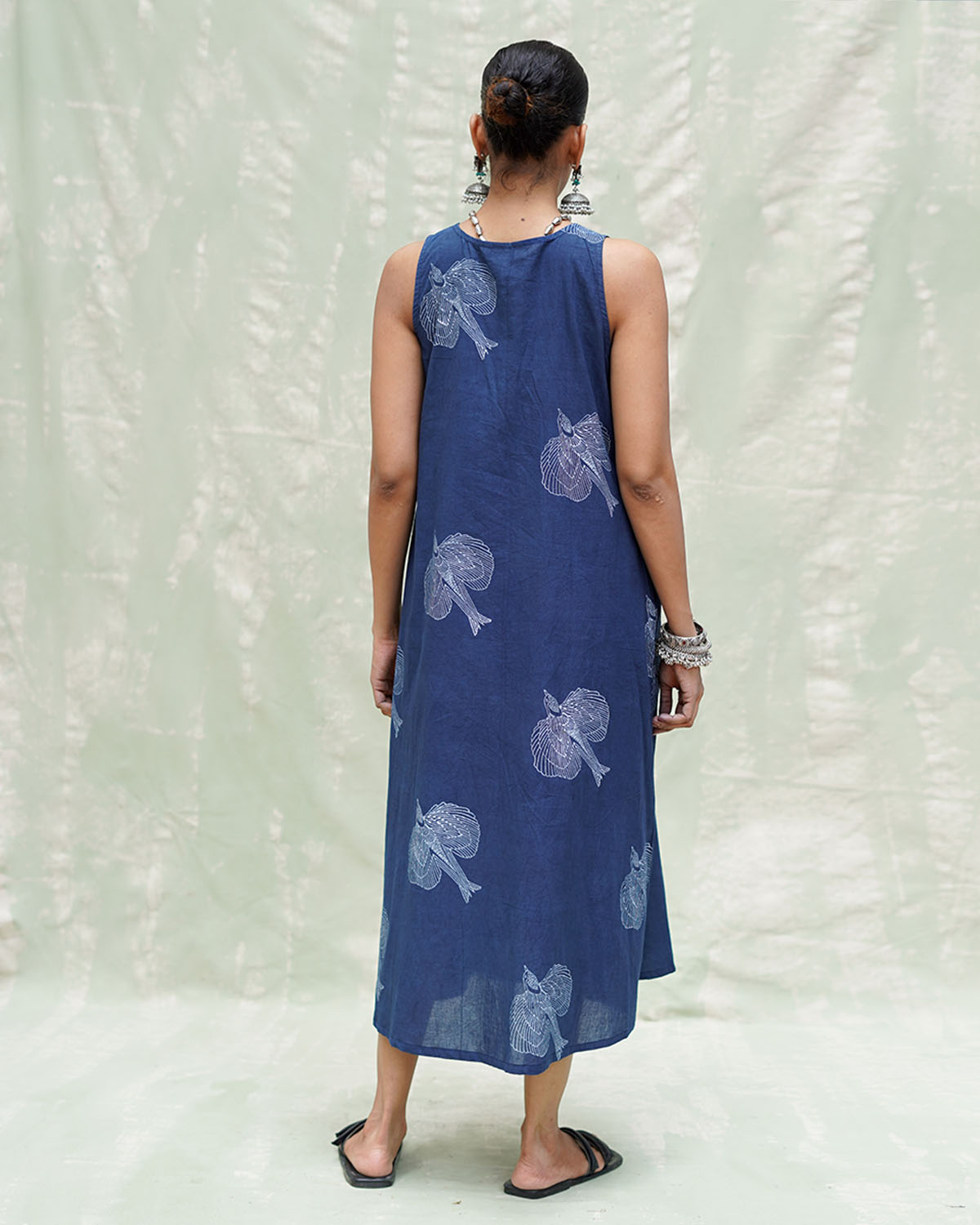 Adana Malhar Blue Handblock Print Cotton Dress - INDI