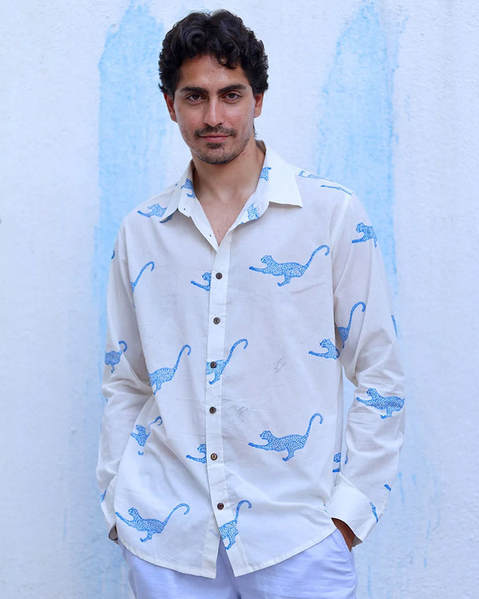 Mannat White Hand Block Print Cotton Shirt -TOF