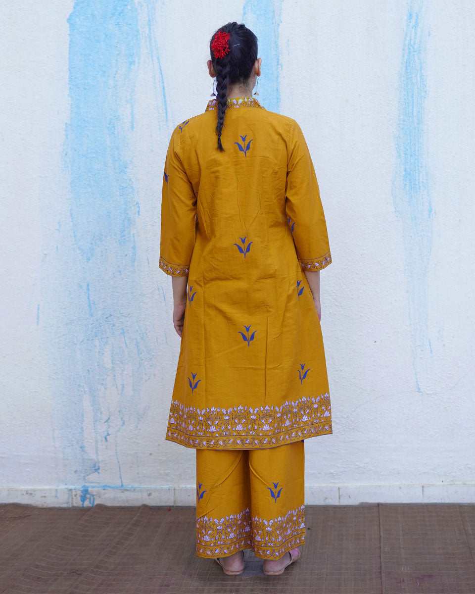 Rangeeli Mustard Yellow Handblock Print Cotton Kurta Set - BFG
