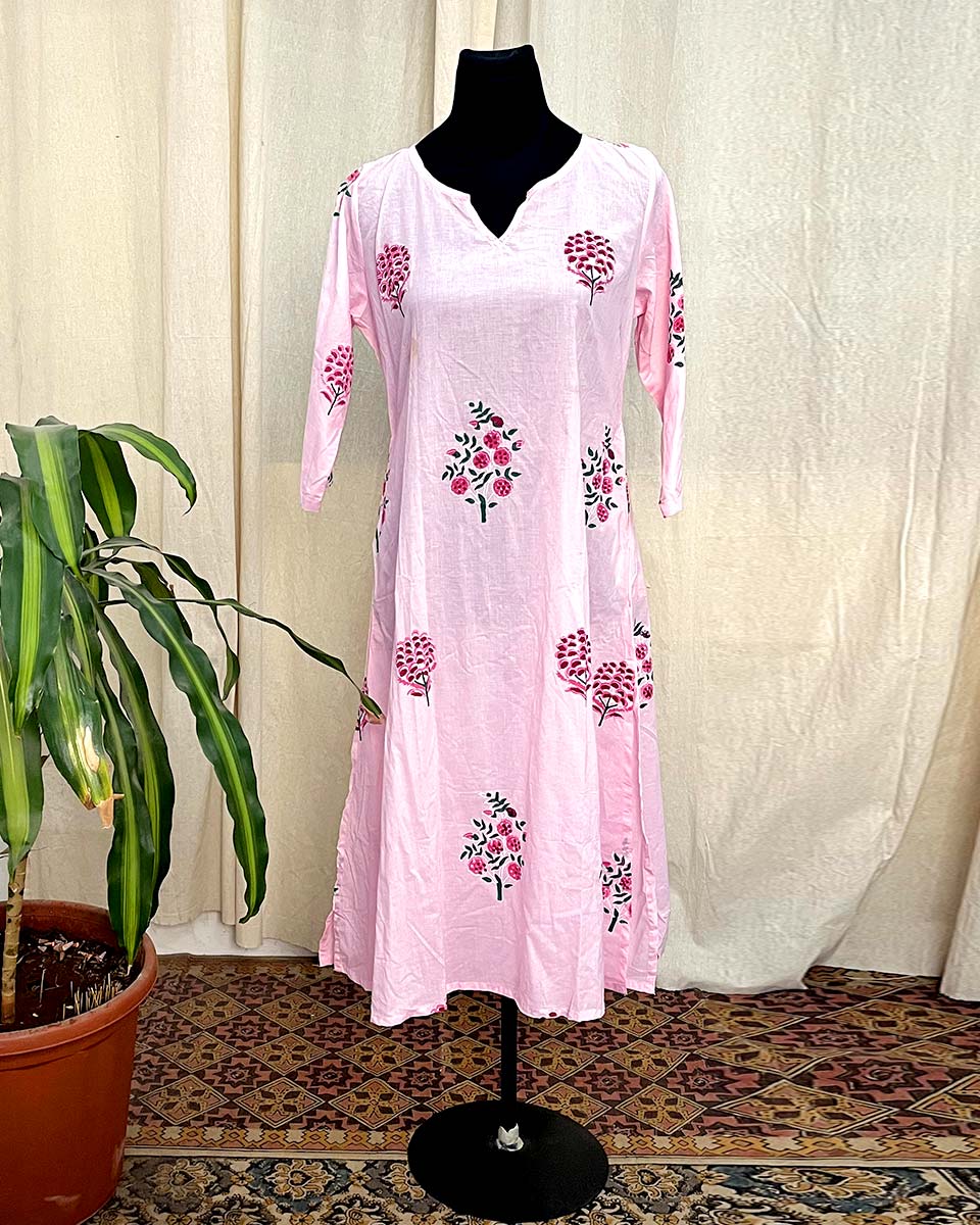 Roseleaf hand blockprinted cotton kurti - LD