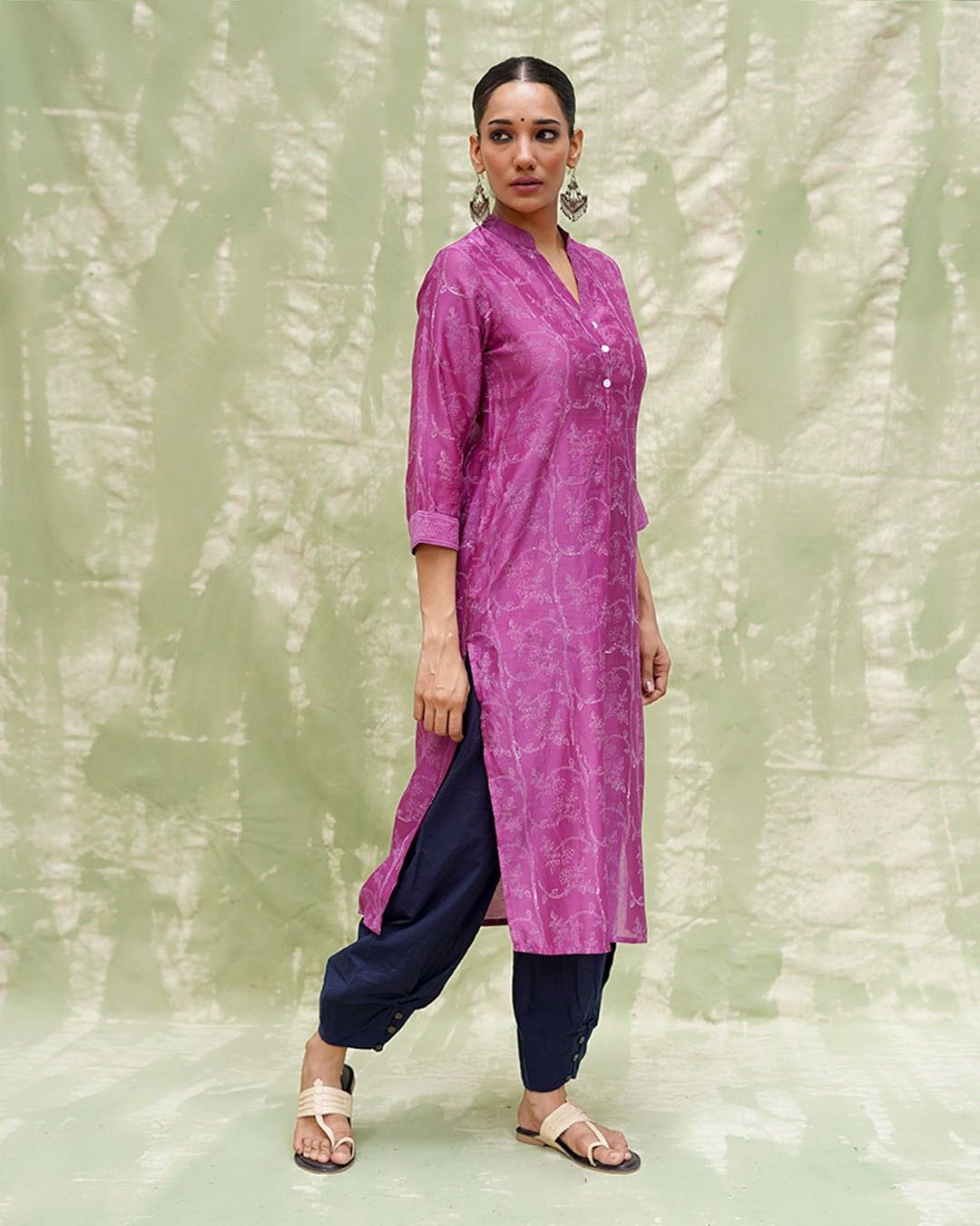 Shaam Si Tu Purple Handblock Printed Chanderi Silk Kurti - CHD