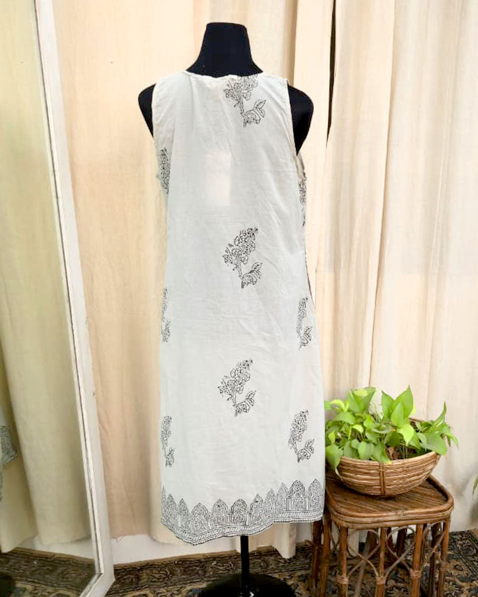 Aanya White Handblock printed Cotton dress - Love Despite