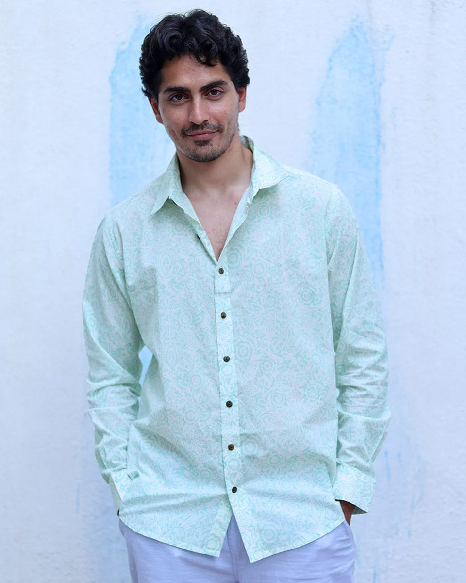 Kabir White Hand Block Print Cotton Shirt -TOF