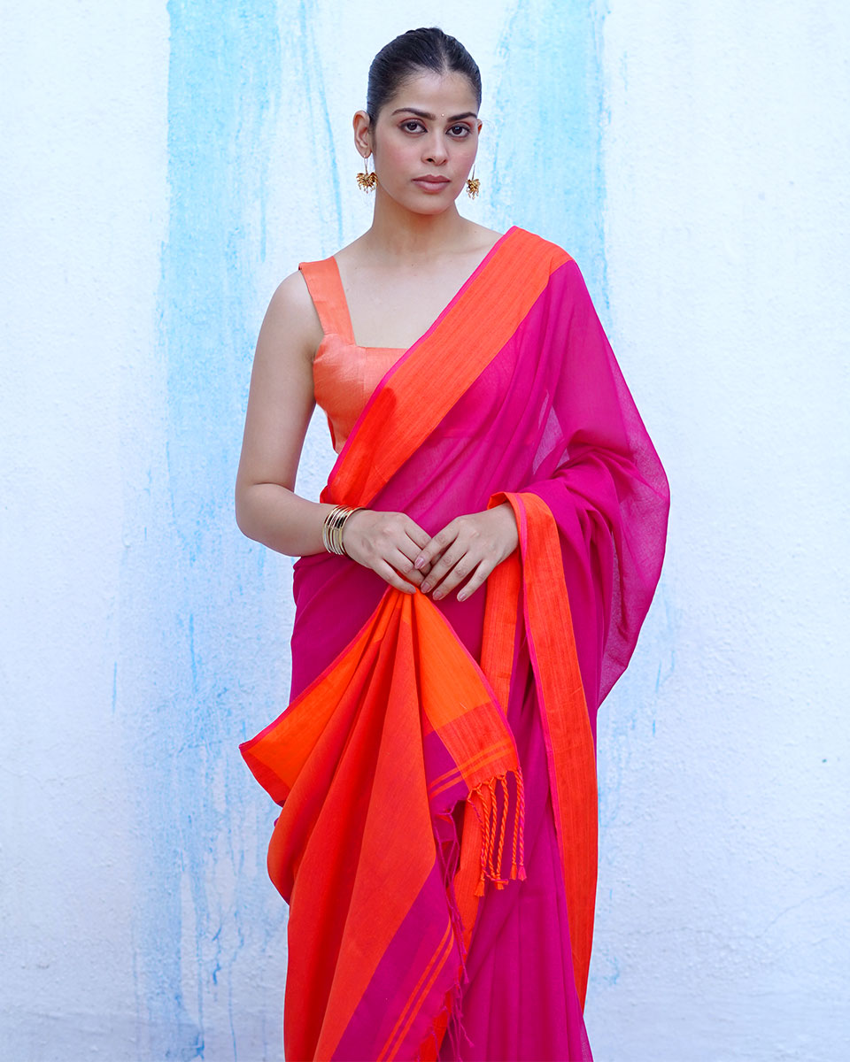 Gaia Pink Handwoven Cotton Saree - NTC