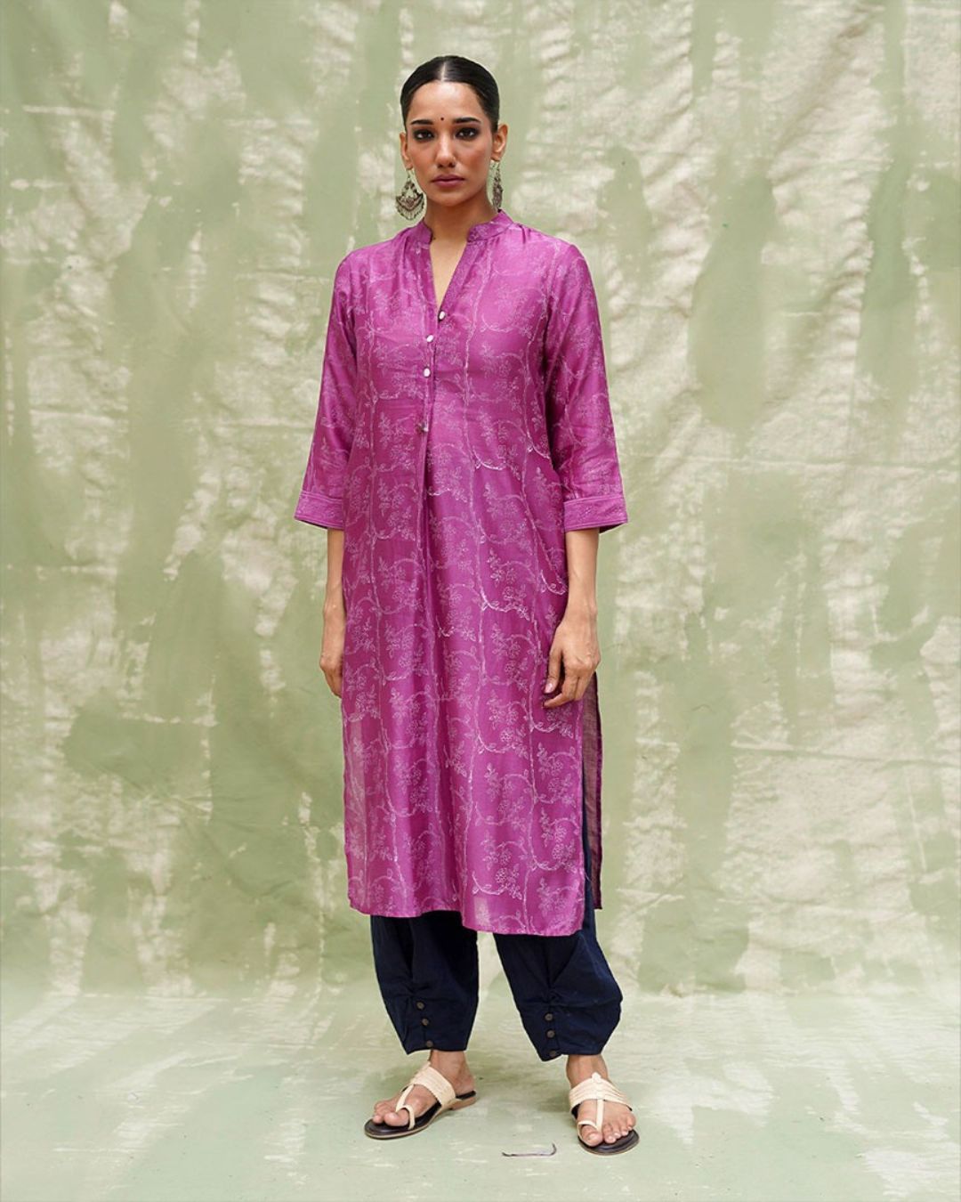 Shaam Si Tu Purple Handblock Printed Chanderi Silk Kurti - CHD